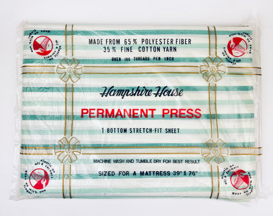 Product image for 'vintage hampshire house twin bed striped green white flat sheet cotton polyester blend new old stock nos' (view 0ea523)