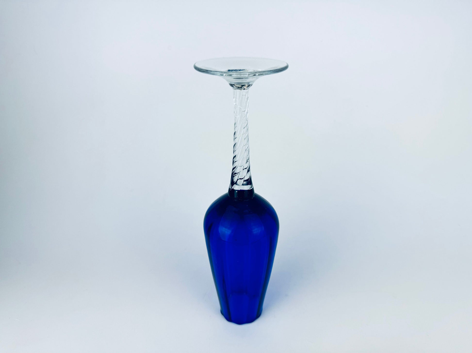 Product image for 'vintage cobalt blue twisted clear stem glass vase made in japan' (view f2734e)