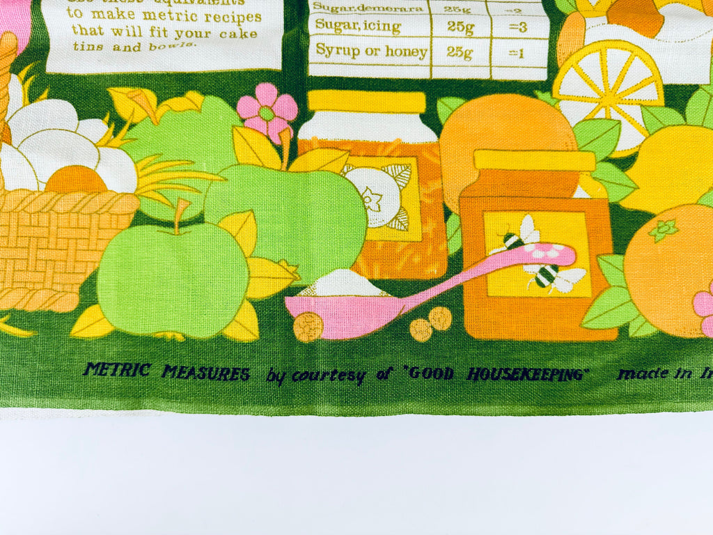 Product image for 'vintage old bleach measuring in metrics good housekeeping linen towel kitchen statement towel tapestry made in ireland' (view c1649b)