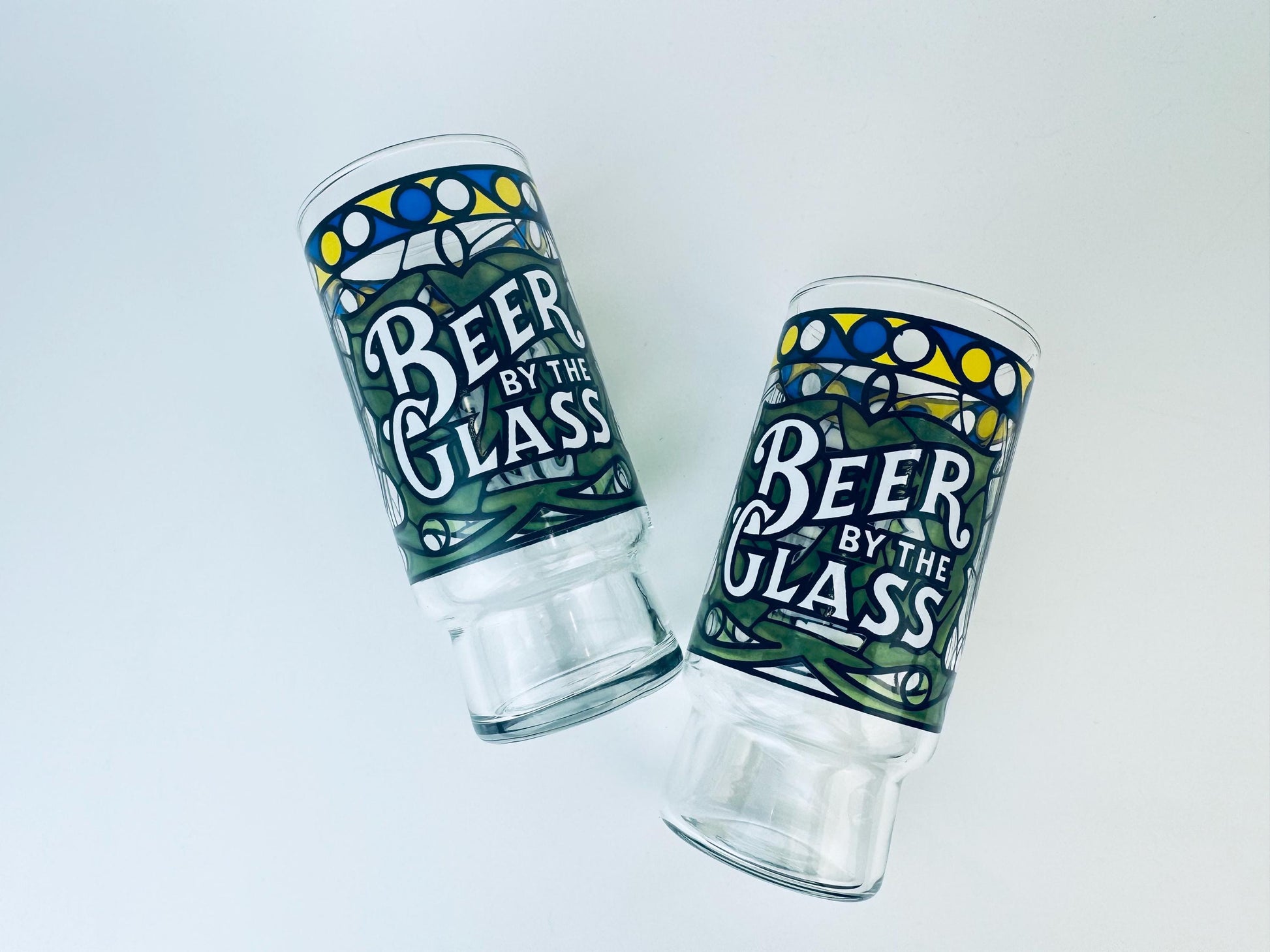 Product image for 'vintage libbey faux stained glass beer by the glass set of two 2' (view 206cce)