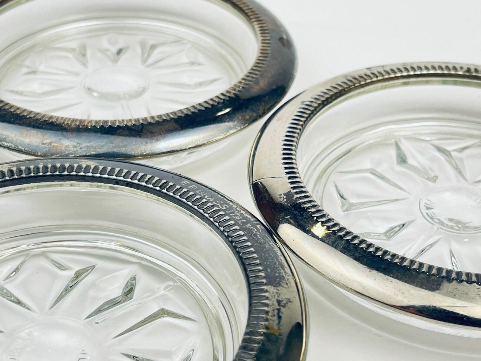 Product image for 'vintage glass silver plated coaster set set of three 3 floral sunburst pattern made in italy' (view fce233)