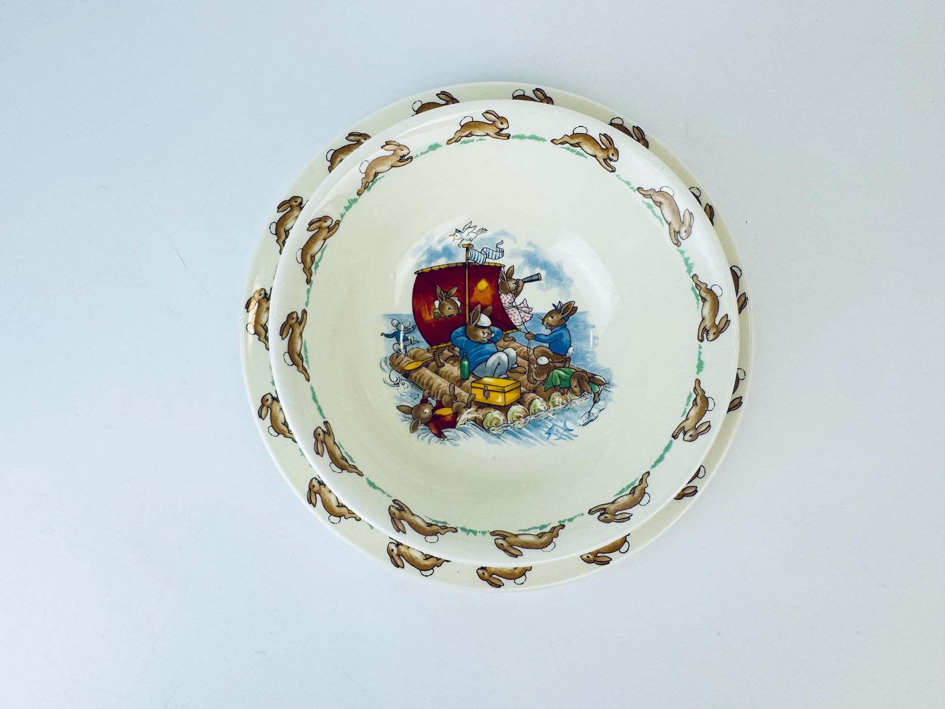 Product image for 'vintage bunnykins royal doulton plate bowl set cream ceramic 1950s english nursery dishware' (view 10a419)