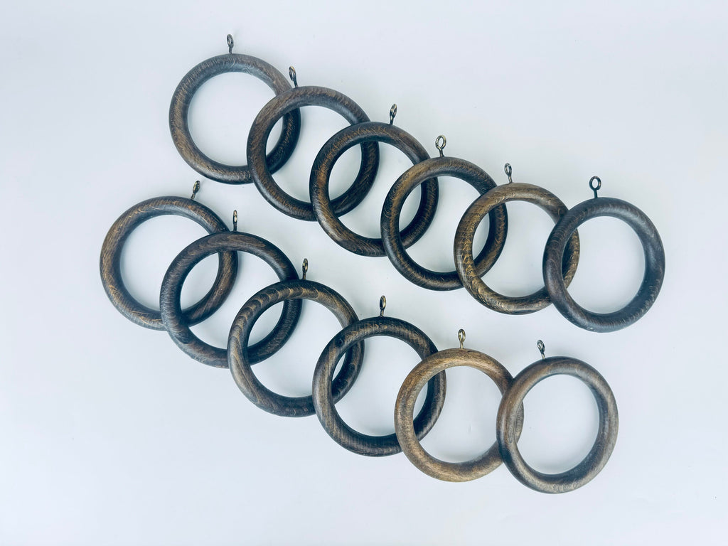 Product image for 'vintage macrame curtain wood metal ring holders set of twelve 12 two sizes available sets sold separately' (view e747d2)