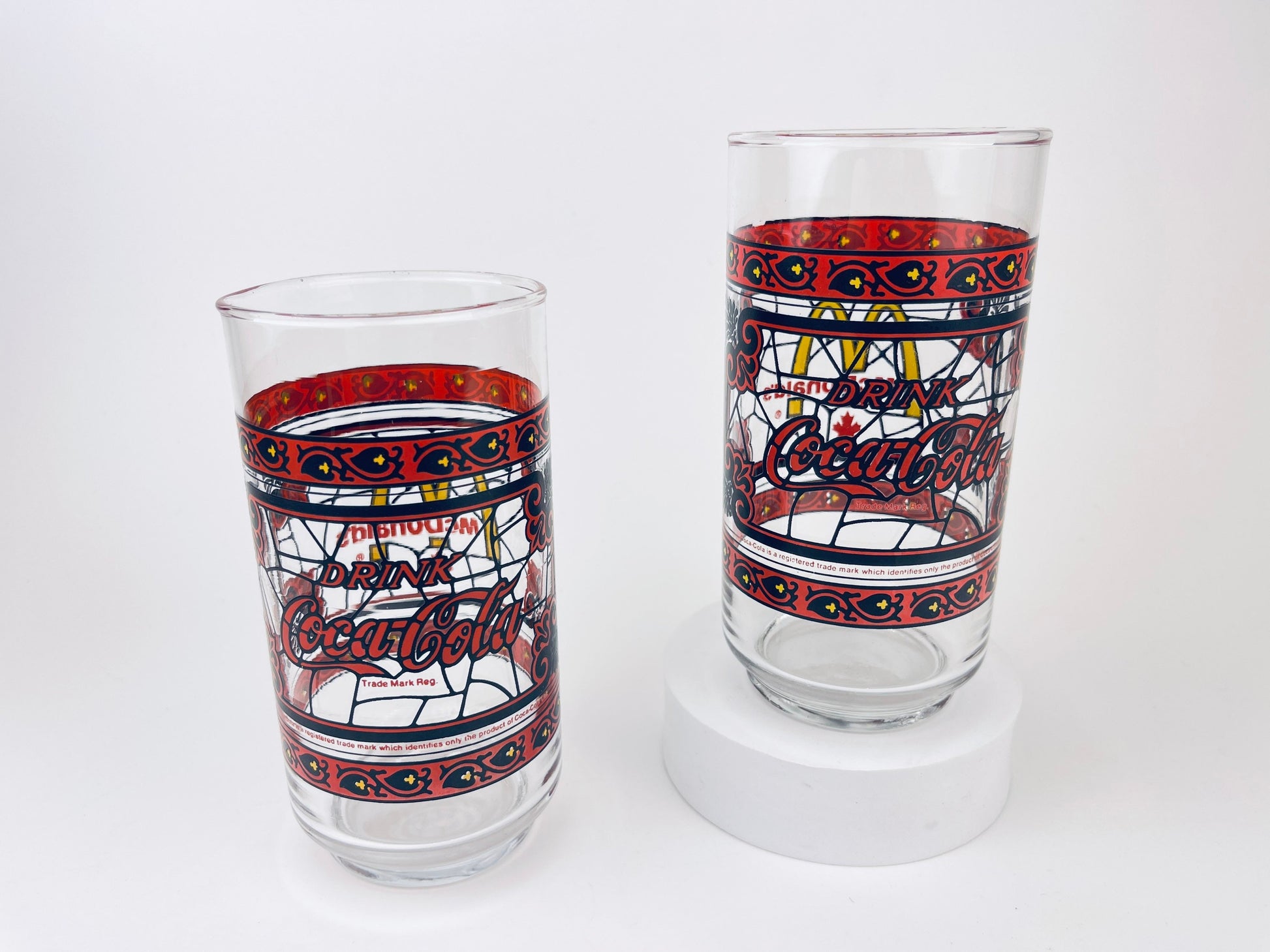 Product image for 'vintage coca cola mcdonalds canada stained glass water tumbler glasses sold individually' (view 1e6834)