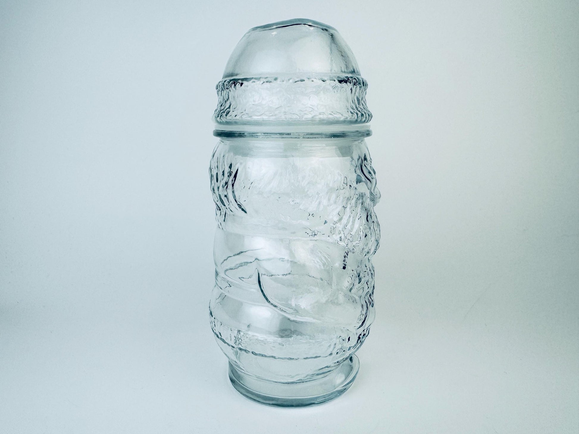 Product image for 'vintage textured clear glass santa jar air tight made in mexico christmas baking container candy jar' (view 0bd259)