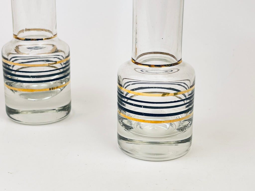 Product image for 'vintage gold black striped small bud glass vases set of two 2' (view 29c377)