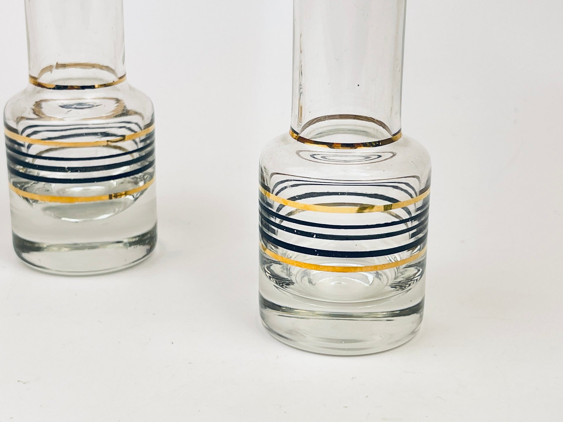 Product image for 'vintage gold black striped small bud glass vases set of two 2' (view 29c377)