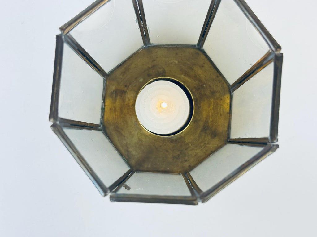 Product image for 'vintage brass glass double door display curio candleholder attractive aged brass patina' (view cadc86)