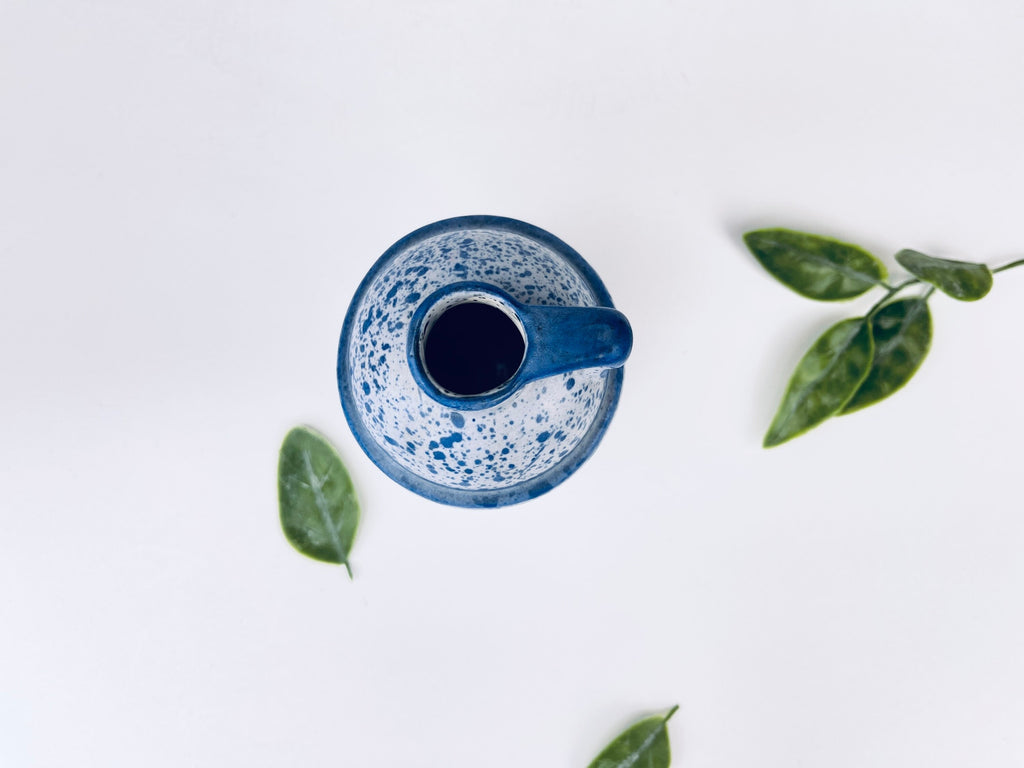 Product image for 'vintage white blue speckle glazed ceramic jug vase laurentian canada pottery' (view 6e23d1)