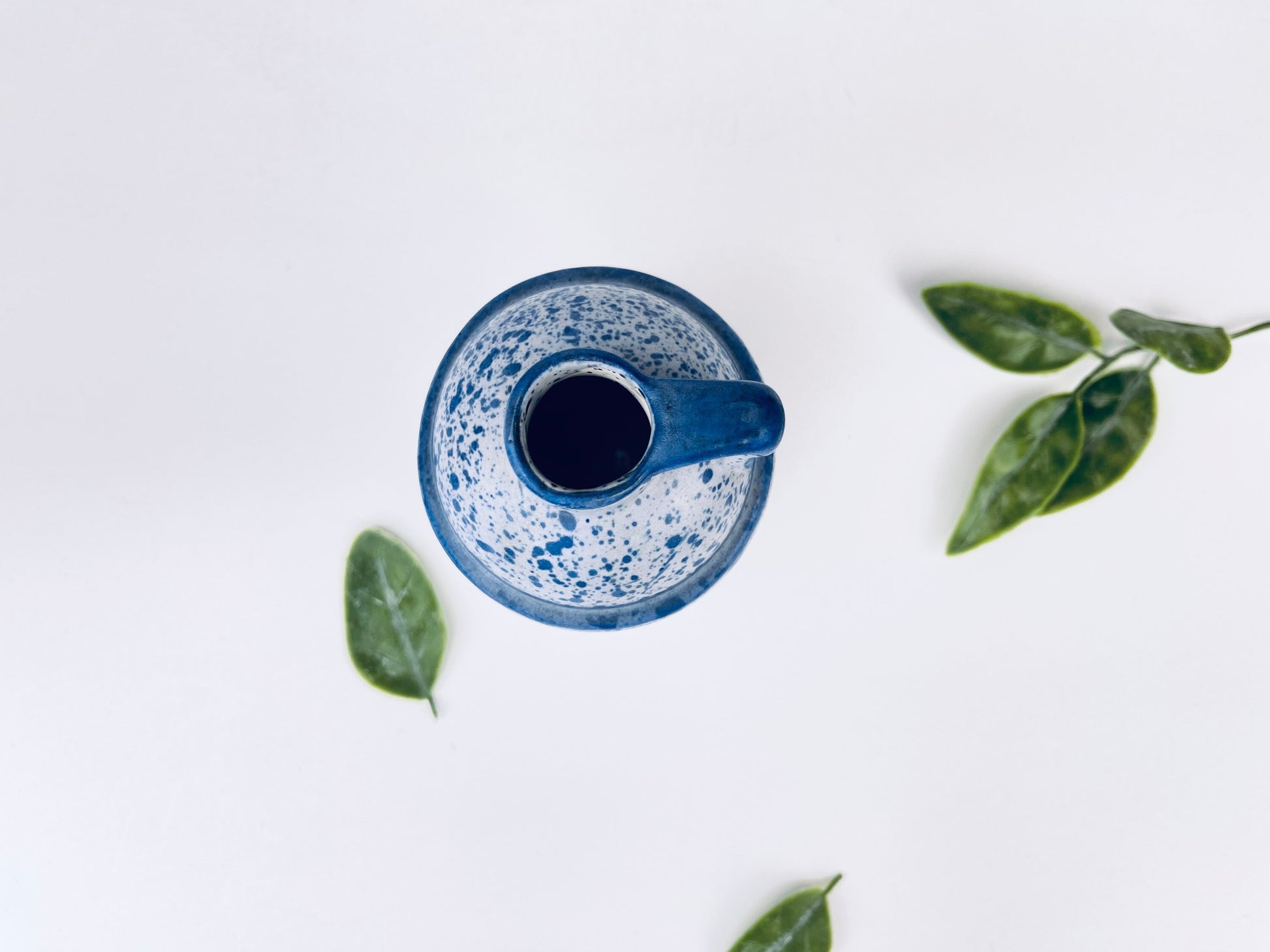 Product image for 'vintage white blue speckle glazed ceramic jug vase laurentian canada pottery' (view 6e23d1)