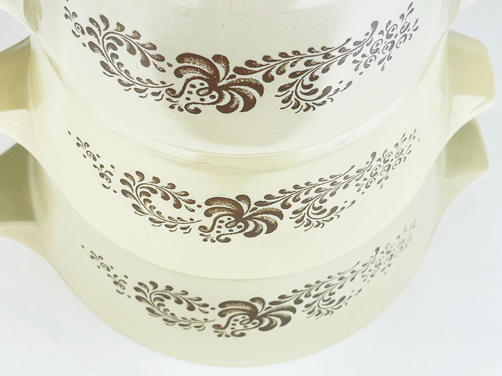 Product image for 'vintage homestead brown swirl pyrex cinderella casserole dishes sold separately' (view b68a7b)