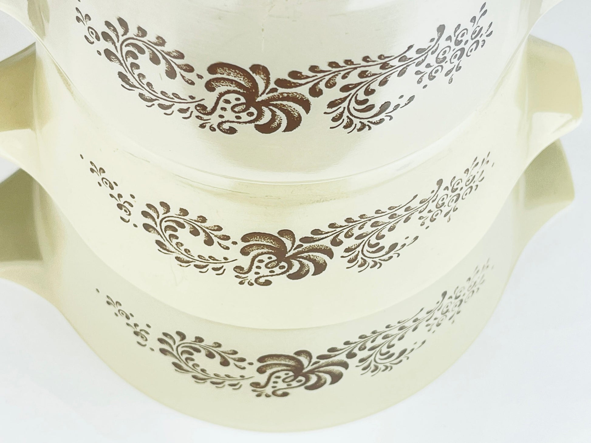 Product image for 'vintage homestead brown swirl pyrex cinderella casserole dishes sold separately' (view b68a7b)