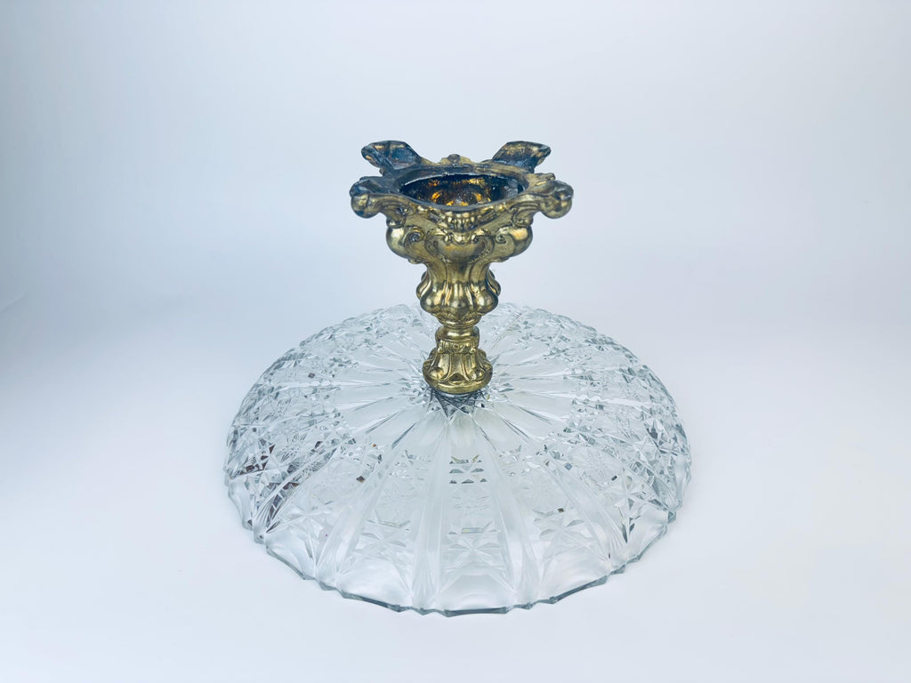 Product image for 'vintage ornate cut crystal cast brass pedestal platter attractive aged metal patina' (view 9cb9b9)