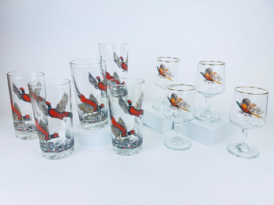 Product image for 'vintage pheasant drinking glasses tumblers stemmed cordials sold separately' (view 039eeb)