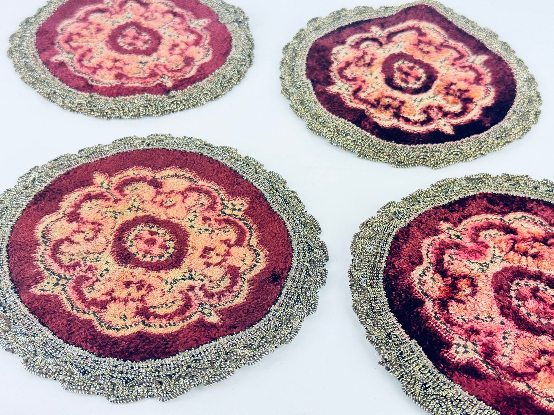 Product image for 'vintage round floral dressing table mats doilies metallic lace trim made in belgium sets sold separately' (view 5afb67)