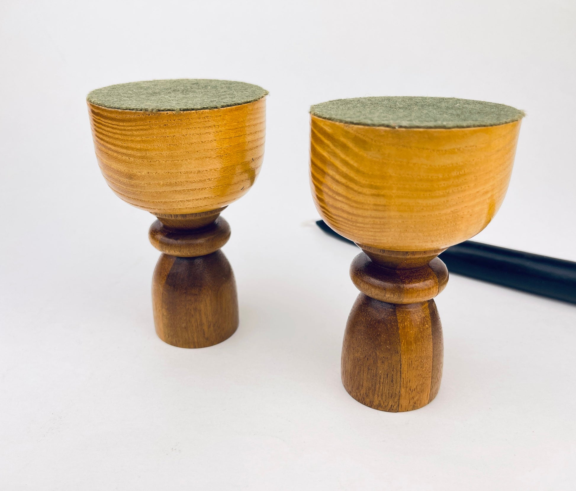 Product image for 'vintage 1970s wooden hourglass candlestick holders set of 2' (view 85a4be)