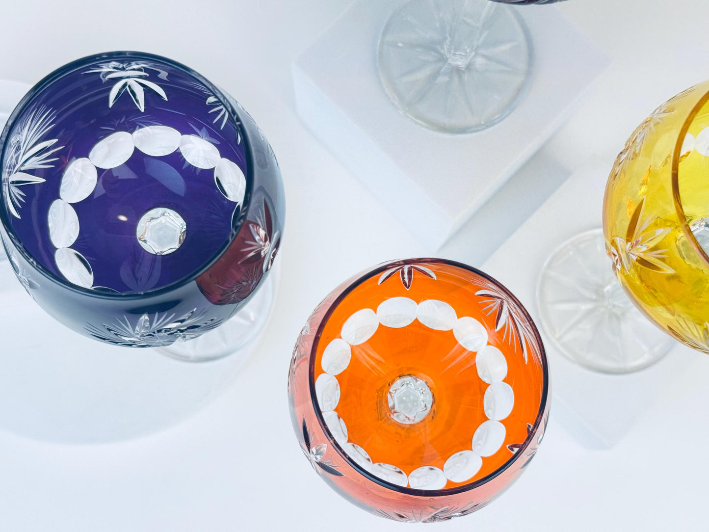 Product image for 'vintage cut to clear stemmed crystal wine glasses multi coloured sold separately' (view 0f9c76)