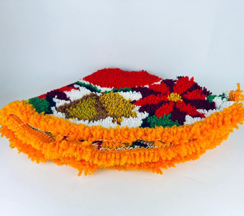 Product image for 'vintage handmade latch hook crocheted christmas tree skirt red poinsettia golden bell pattern' (view 94abfc)