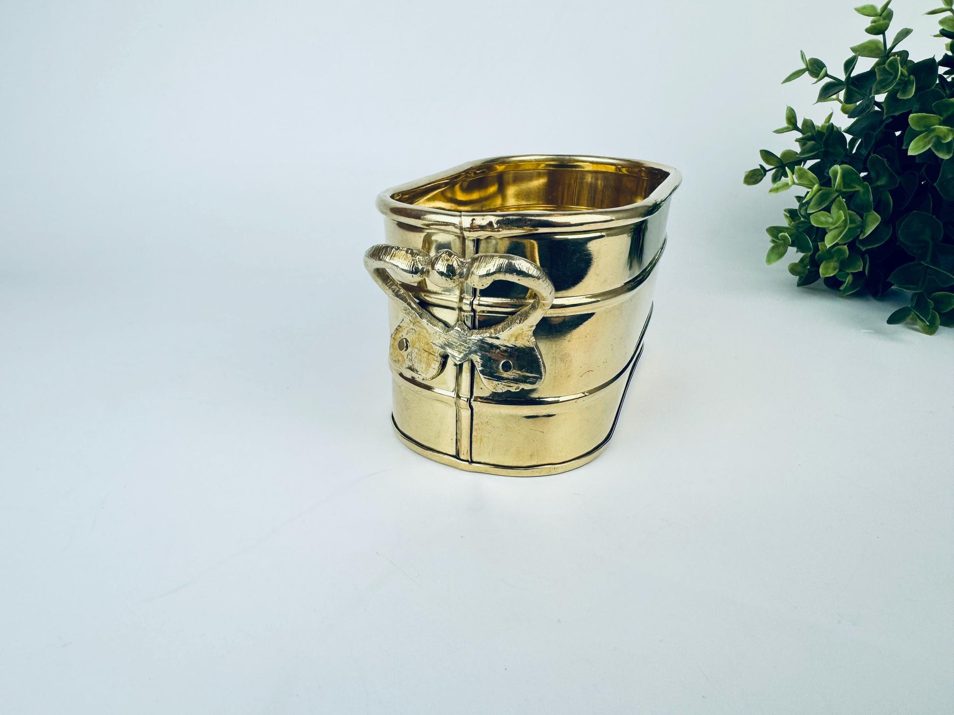 Product image for 'vintage oval handled brass indoor planter' (view 82b00d)