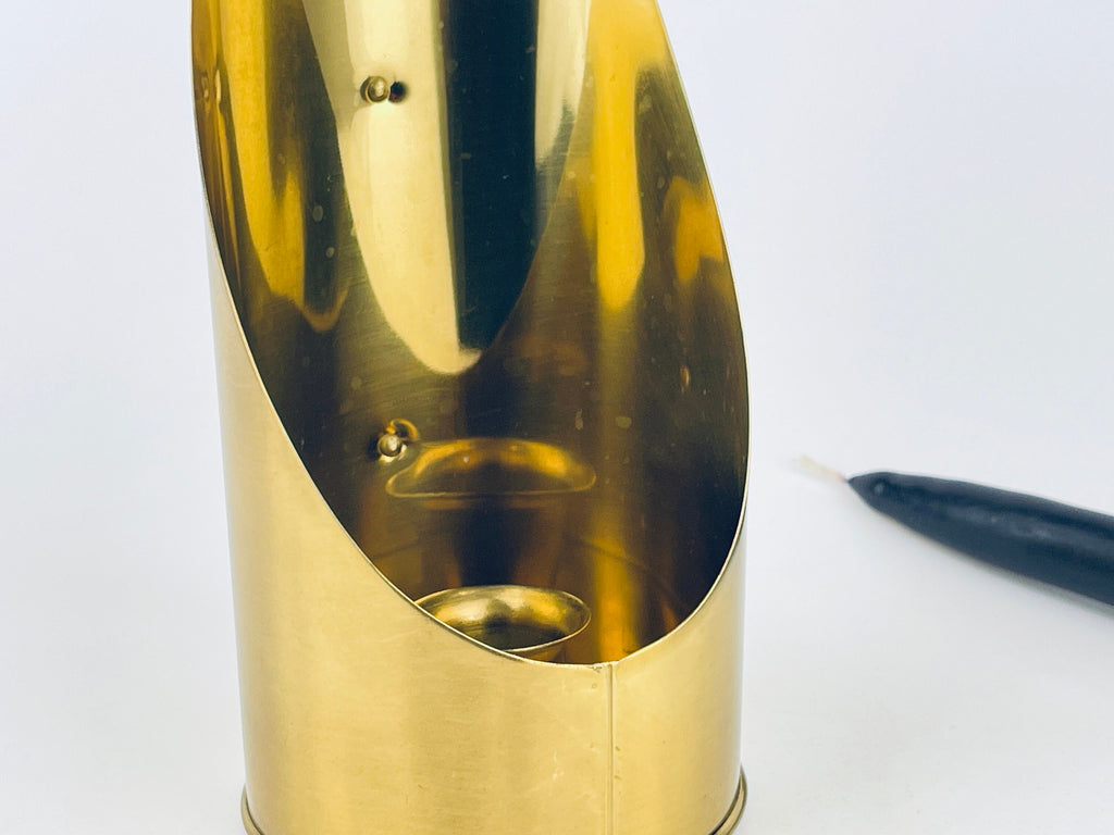 Product image for 'vintage tall brass chamber stick candle holder aged attractive patina made in hong kong' (view 3b2341)