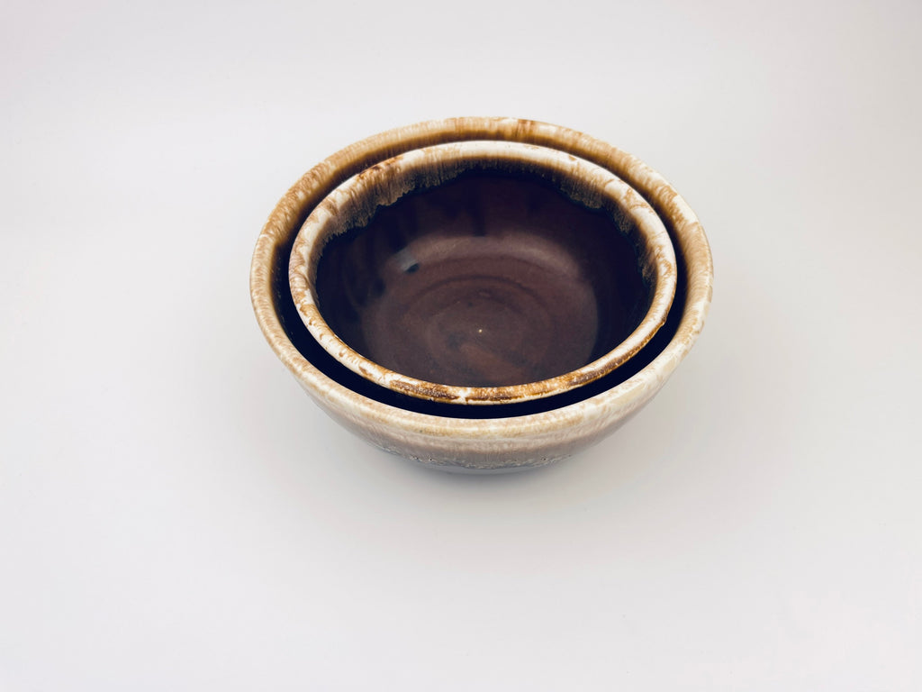 Product image for 'vintage ceramic brown drip glazed usa nesting bowls set of two 2 california pottery' (view 6e69c3)