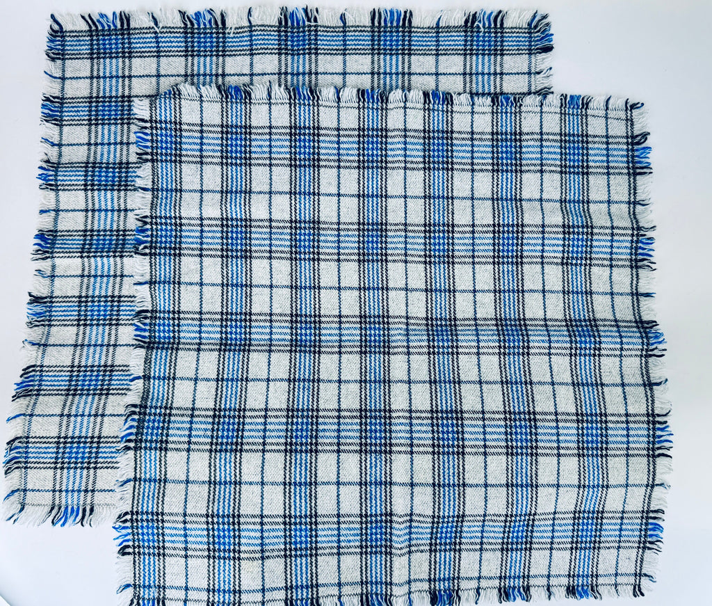 Product image for 'vintage black blue plaid grey wool fringe square place mats set of two 2' (view 9195ec)