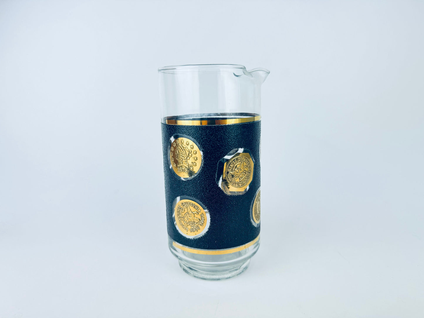 Product image for 'vintage cera black 22 kt gold american coin design glass barware cocktail decanter designed by bob wallack' (view 6447ef)