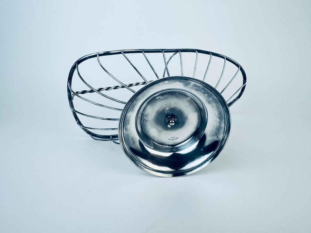 Product image for 'vintage ornate silverplated wine bottle basket caddy grape leaf motif made in italy' (view ac1494)