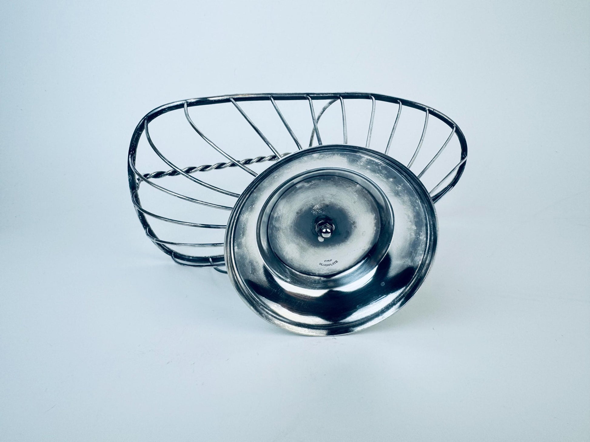 Product image for 'vintage ornate silverplated wine bottle basket caddy grape leaf motif made in italy' (view ac1494)