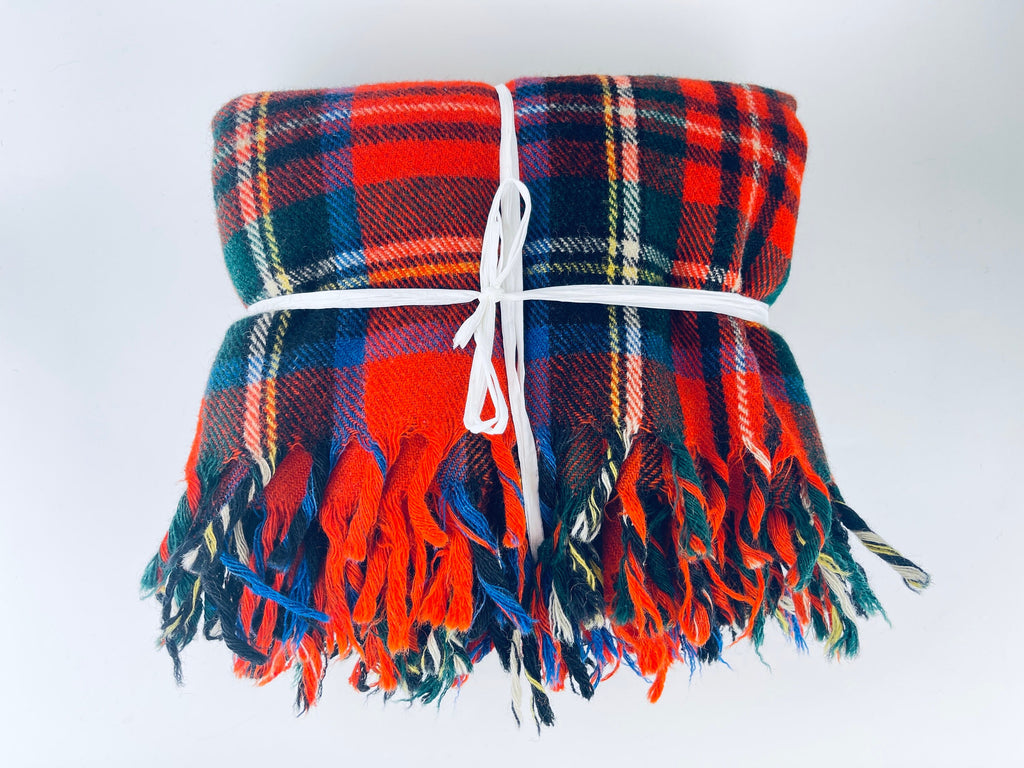 Product image for 'vintage red fringe plaid wool blanket 62 x 68' (view 95c6ea)