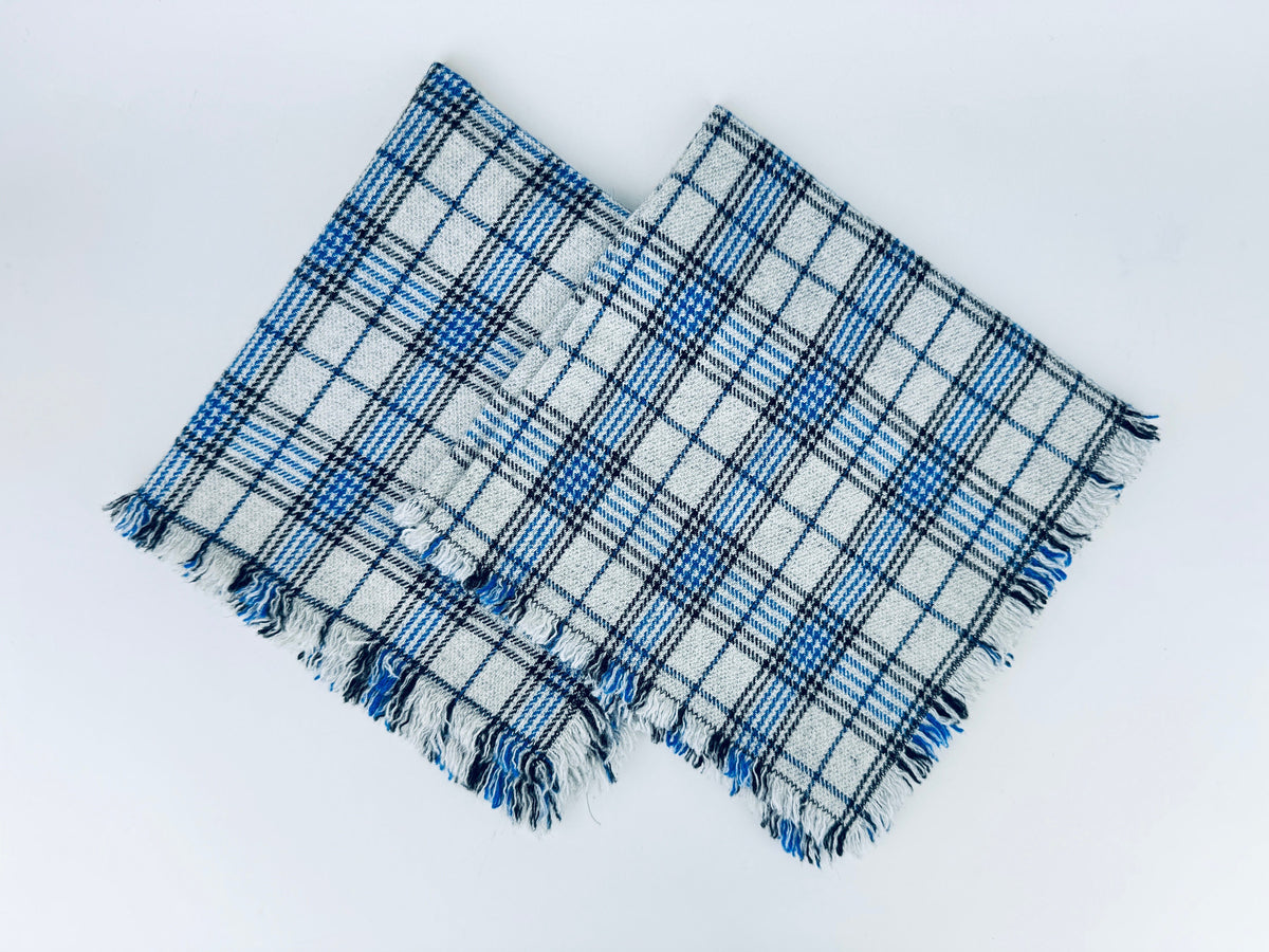 Product image for 'vintage black blue plaid grey wool fringe square place mats set of two 2' (view 1281bc)