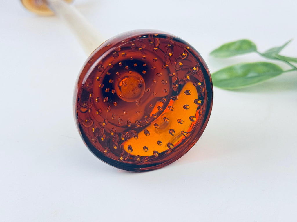 Product image for 'vintage gematex tall crystal glass vase hand blown amber brown controlled bubble base made in sweden' (view d3f3ee)