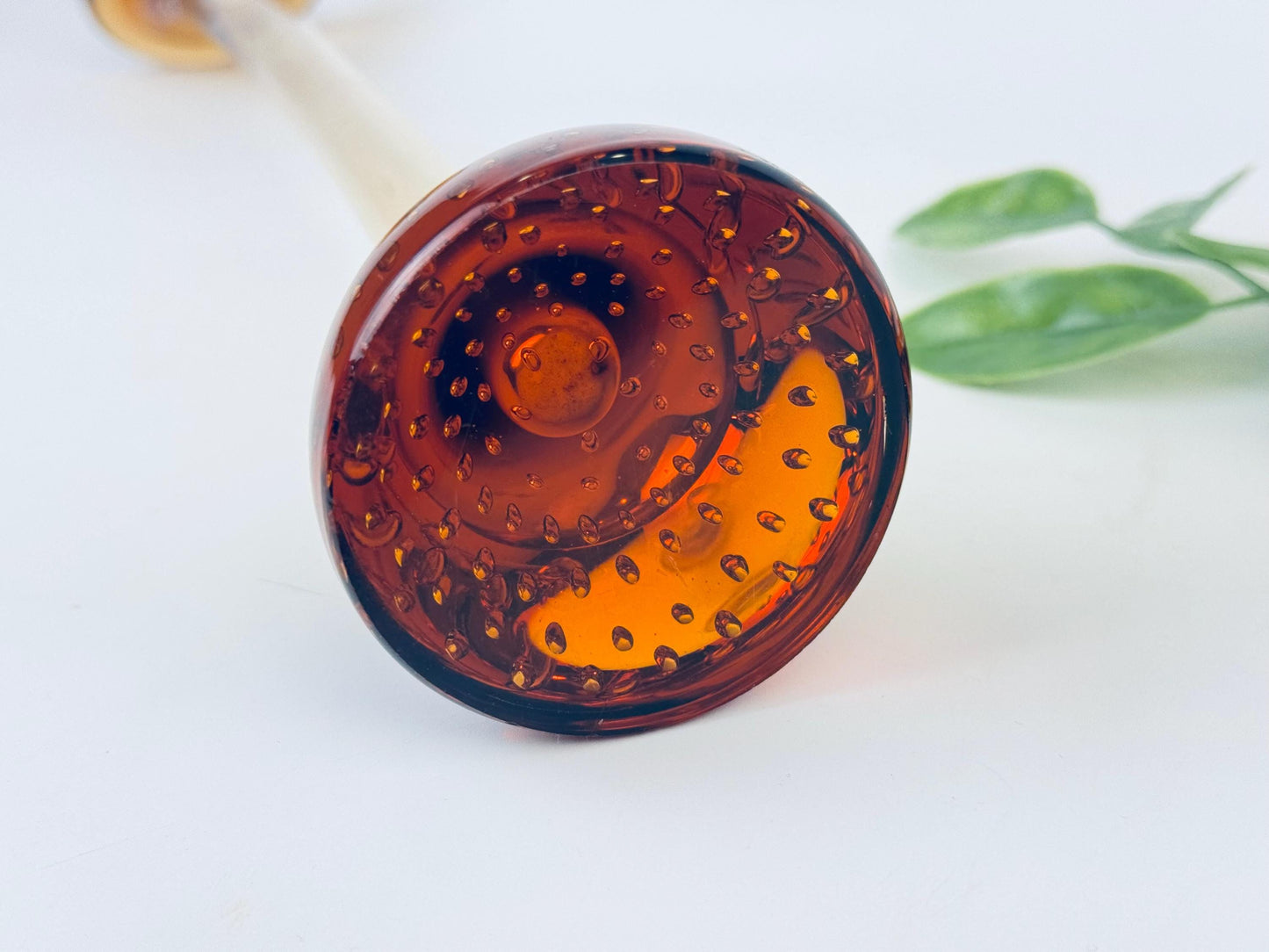 Product image for 'vintage gematex tall crystal glass vase hand blown amber brown controlled bubble base made in sweden' (view d3f3ee)