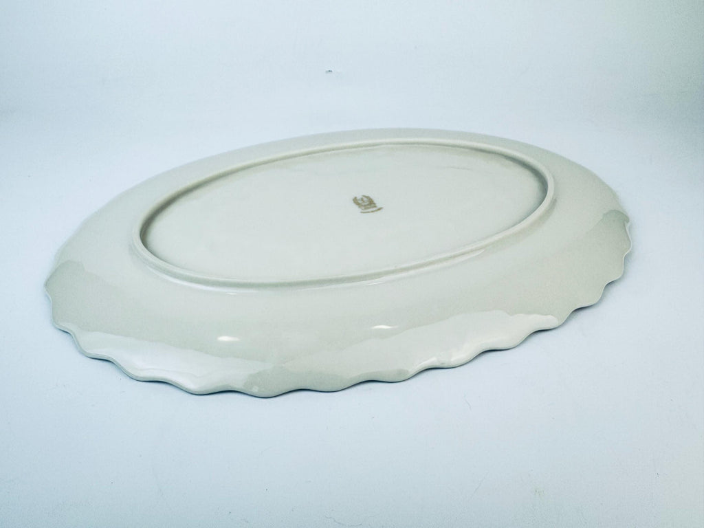 Product image for 'vintage lenox oval beige silver crested serving platter embossed maple leaf design made in usa' (view d8d9dd)