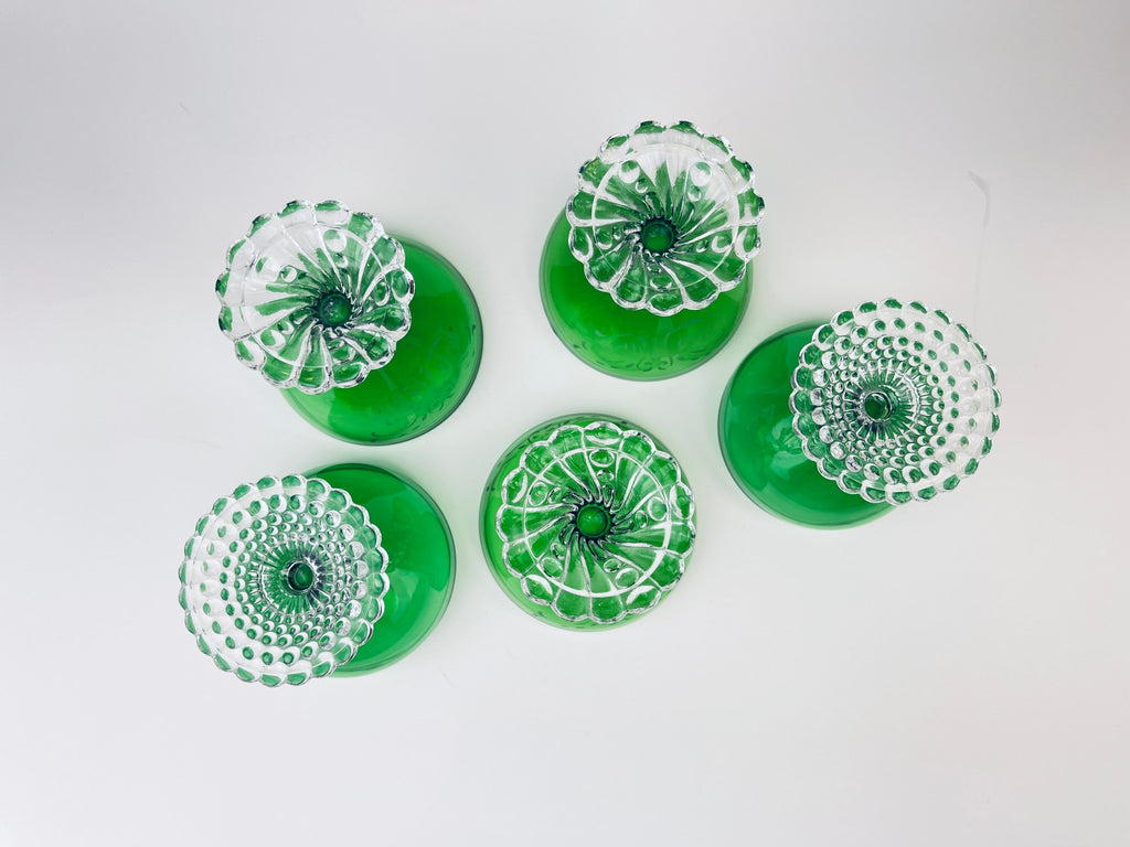 Product image for 'vintage boopie bubble bottom green glass set set of five 5' (view 630b23)