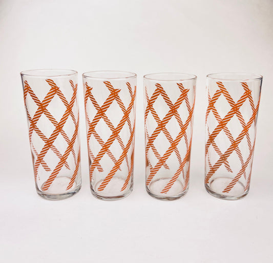 Product image for 'vintage pink chain pattern tall water glasses set of four 4' (view 700b88)