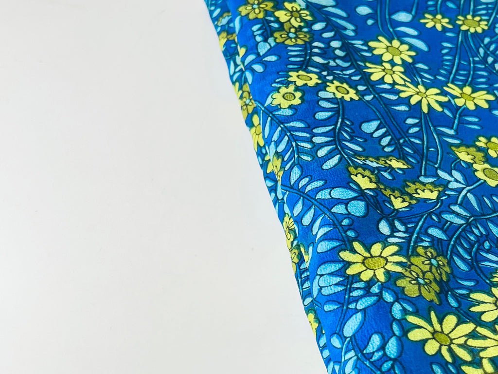 Product image for 'vintage blue yellow floral semi sheer polyester fabric 41 x 88' (view 76bf7d)