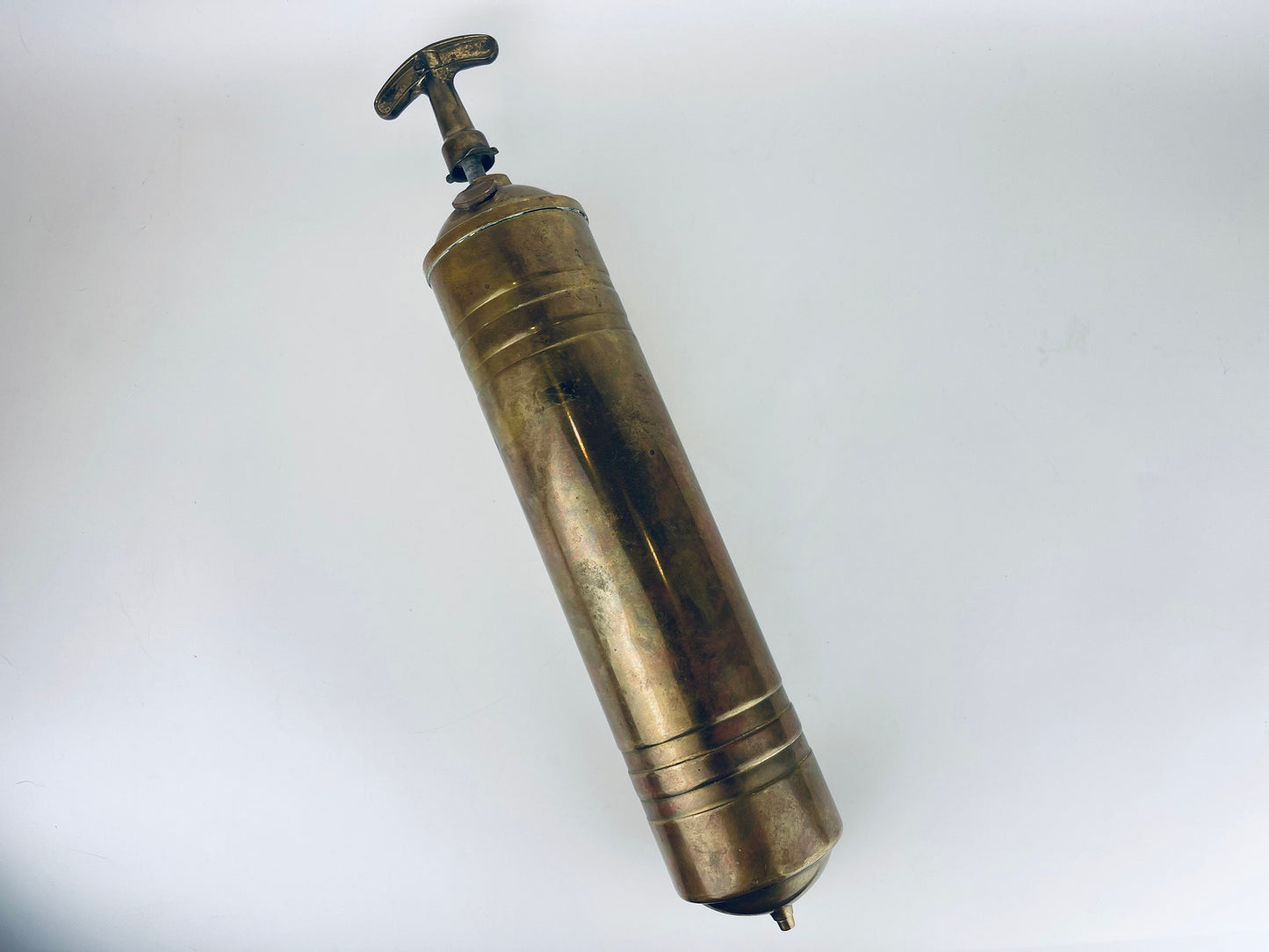 Product image for 'vintage antique brass pump fire extinguisher attractive aged metal patina' (view f6fd19)