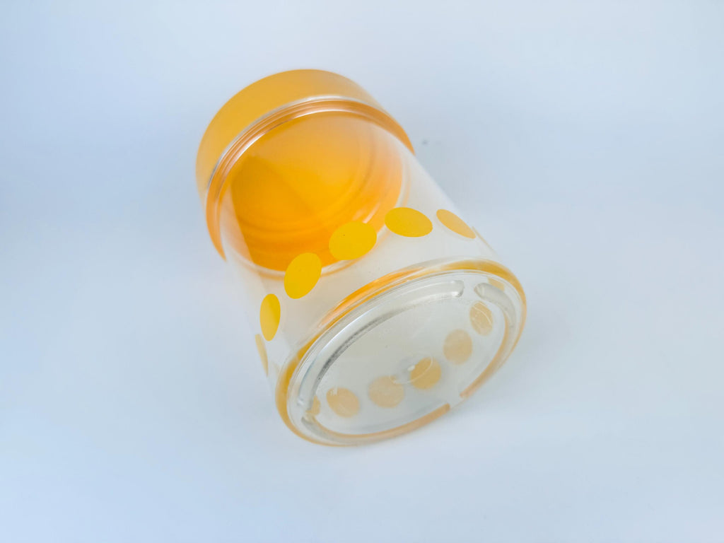 Product image for 'vintage mcm danish yellow polka dot plastic countertop canister made in denmark by garant plast' (view f8b2e6)