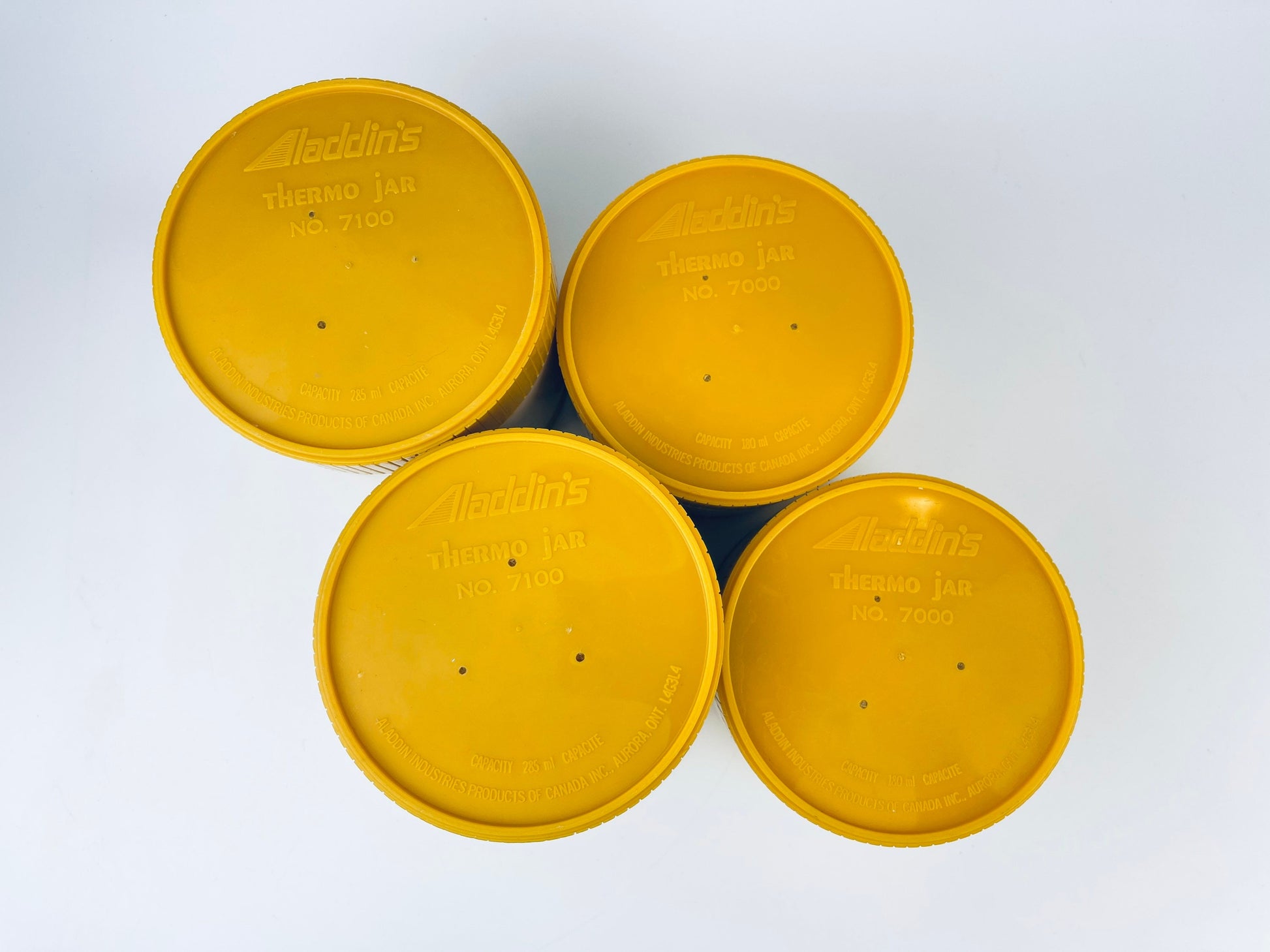 Product image for 'vintage 70s aladdin yellow beige thermos insulated vacuum sealed jar sold individually made in canada freezer lid' (view 08bdfe)