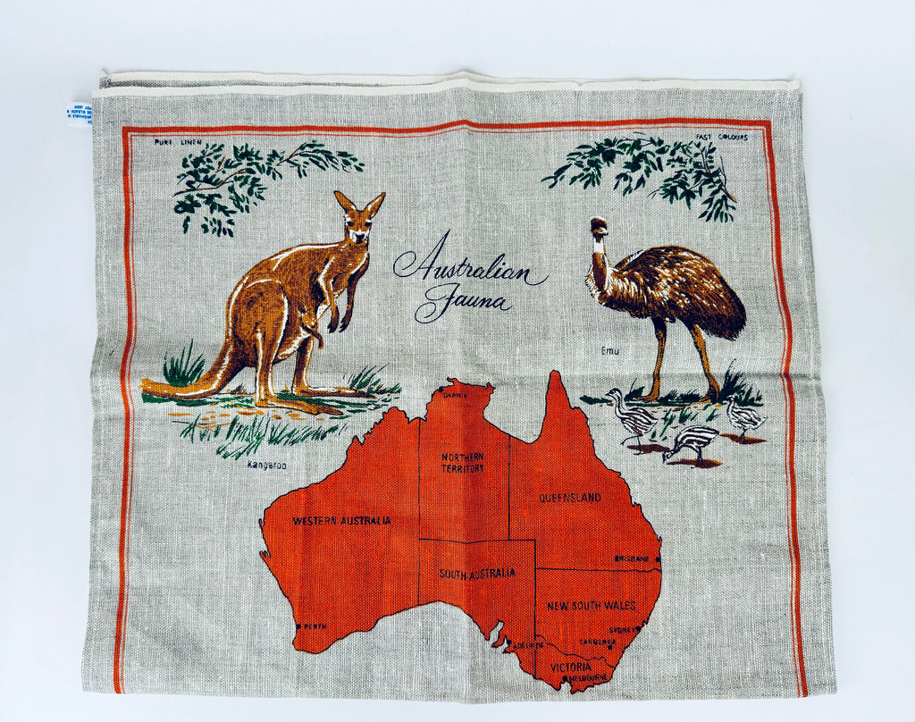 Product image for 'vintage australia fauna souvenir pure linen tea towel statement towel designed in australia by heil' (view 73316c)
