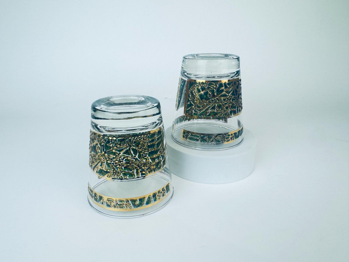 Product image for 'vintage gold green pattern lowball whiskey glasses dominion glass company set of two 2' (view 230e37)