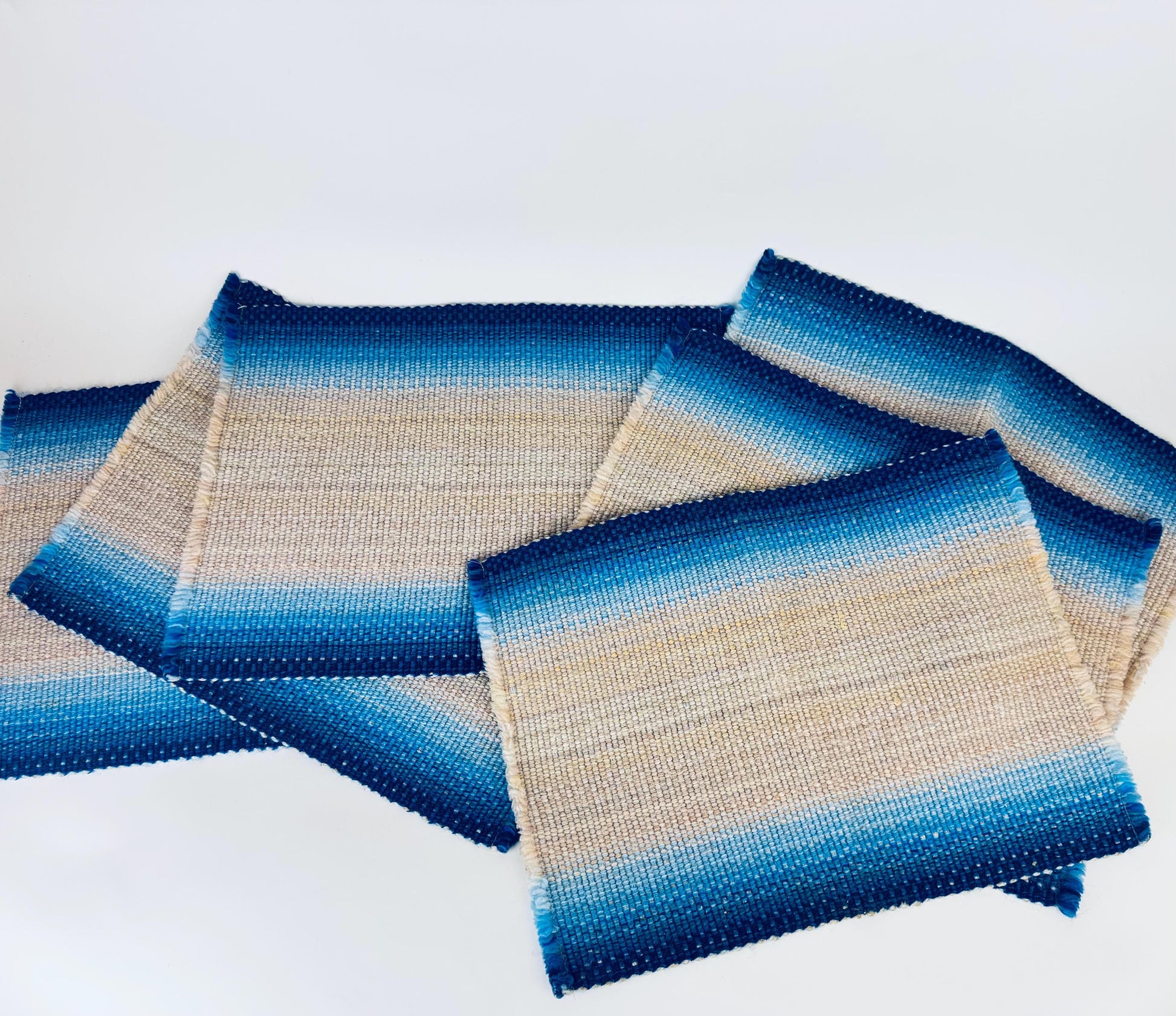 Product image for 'vintage rectangular blue beige stripped fringe style place mats set of six 6' (view f5f370)