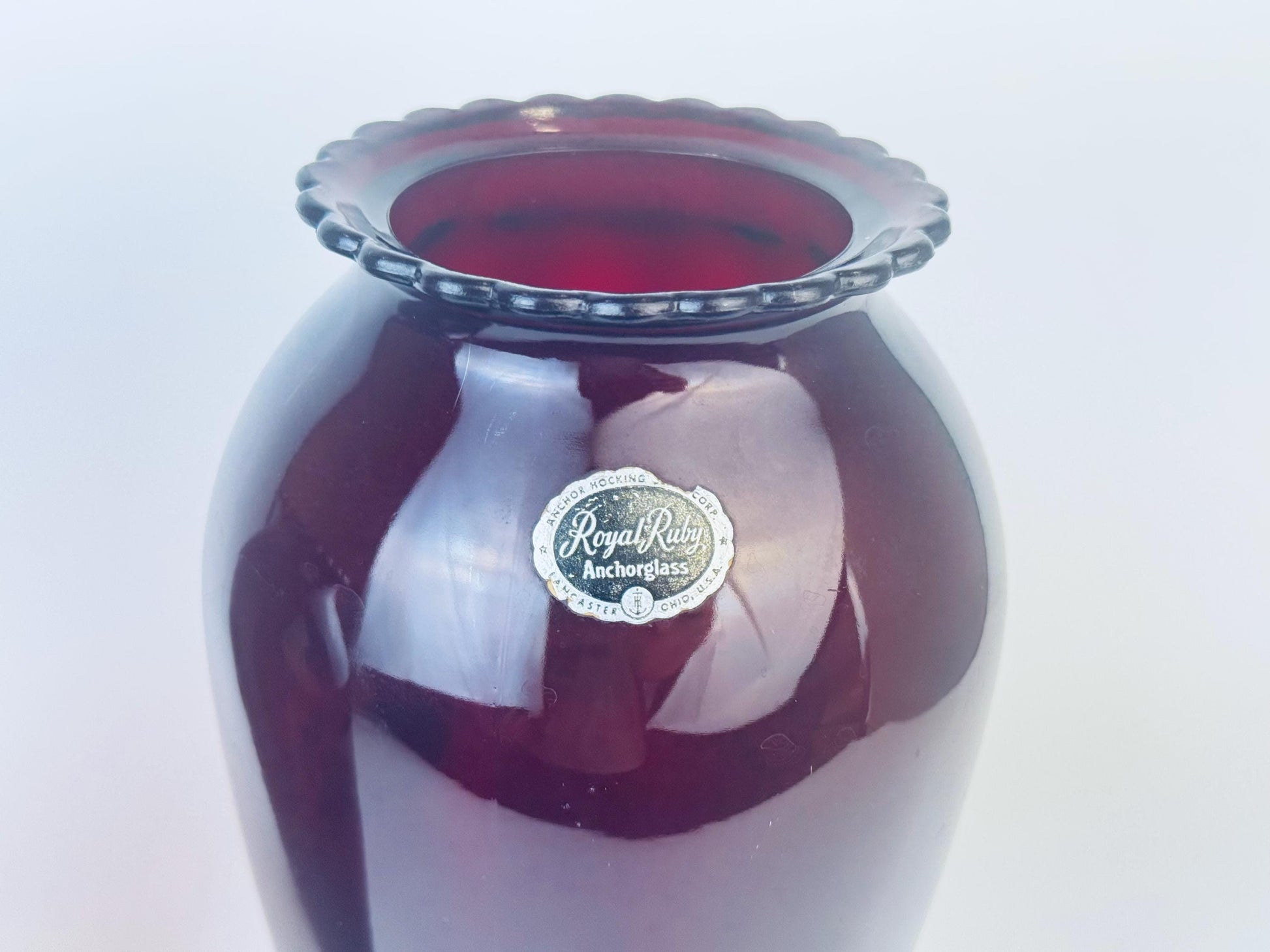 Product image for 'vintage royal ruby anchorglass vase anchor hocking glass scalloped rim top sold separately' (view b4a9ca)