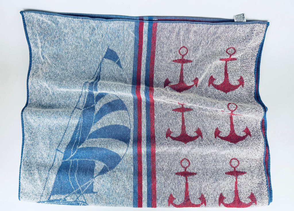 Product image for 'vintage nautical sail boat anchor beach shower towel elegance 100 cotton made in poland' (view 3431d4)
