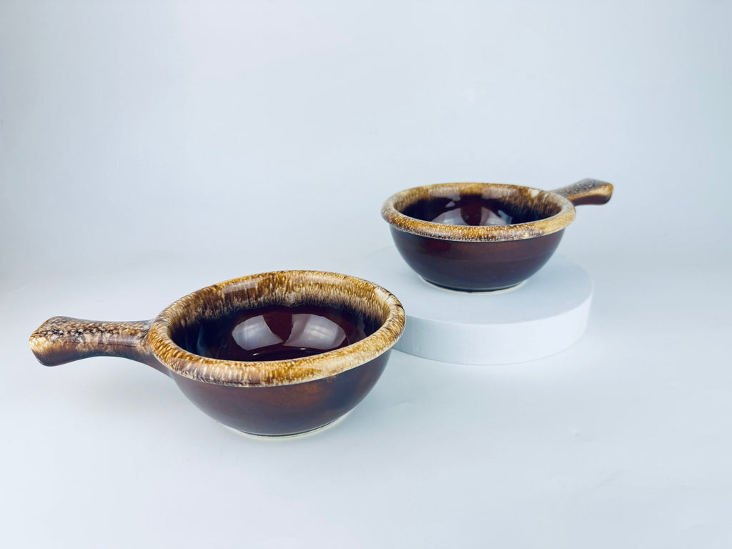 Product image for 'vintage hull oven proof usa handled soup bowls set of two 2 ceramic drip glazed brown' (view cd7f4e)