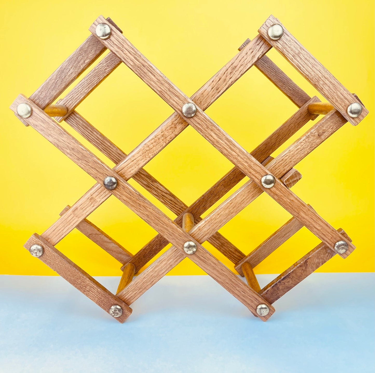 Product image for 'vintage 1970s collapsible wooden wine rack 5 bottle mid century barware' (view 56d6ad)
