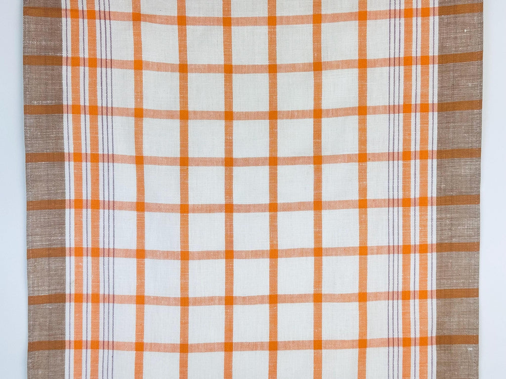 Product image for 'vintage brown orange striped beige linen tea towel' (view 686b0c)