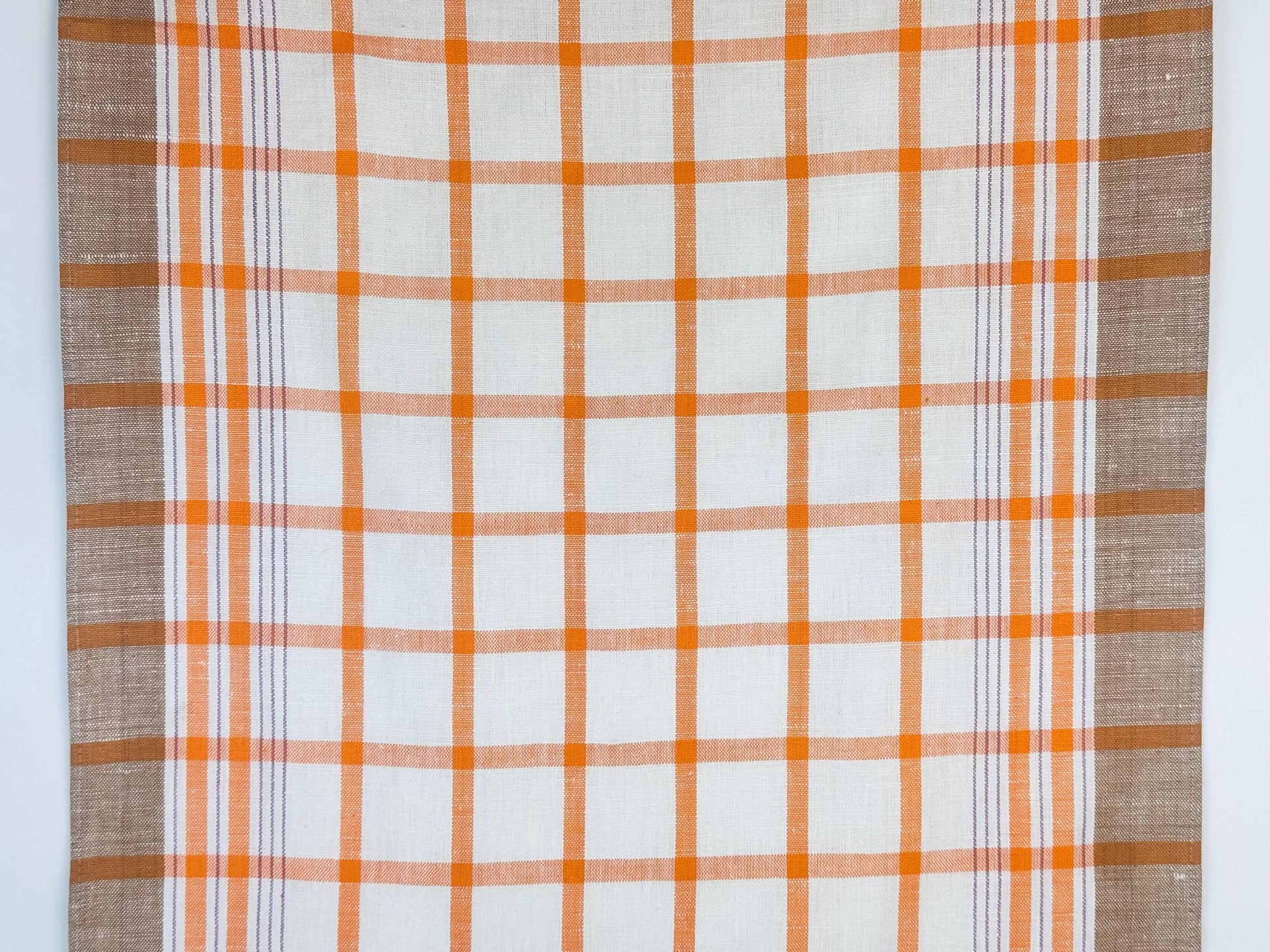 Product image for 'vintage brown orange striped beige linen tea towel' (view 686b0c)