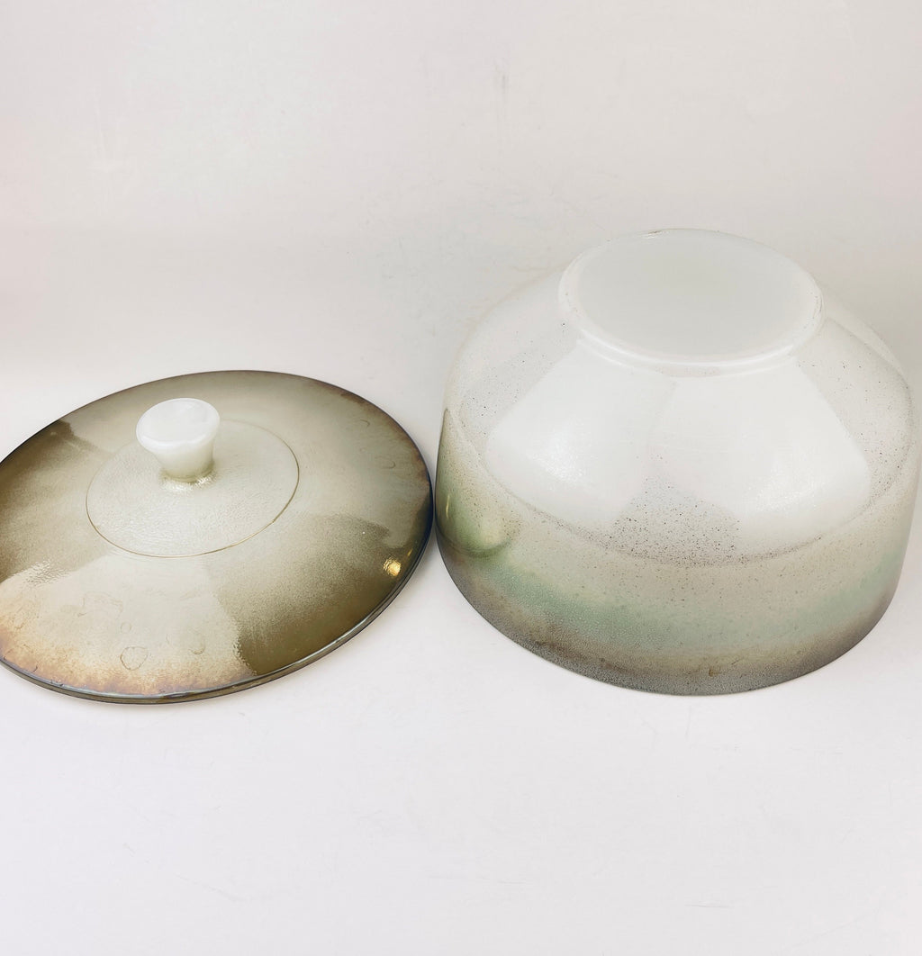 Product image for 'vintage mesa moss federal glass serving bowl ombre turquoise brown heat proof usa' (view e3d1d8)